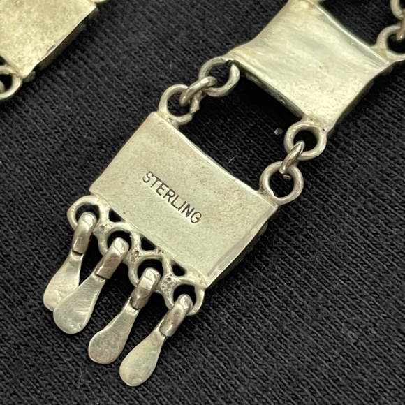 Zuni Native American: Turquoise Silver Petit Point Dangle Earrings - Picture 3 of 4